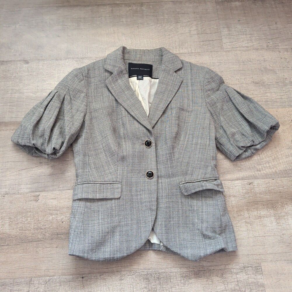 Banana Republic Grey Plaid 2 Button Short Sleeve Jacket Women’s Size 00P Wool
